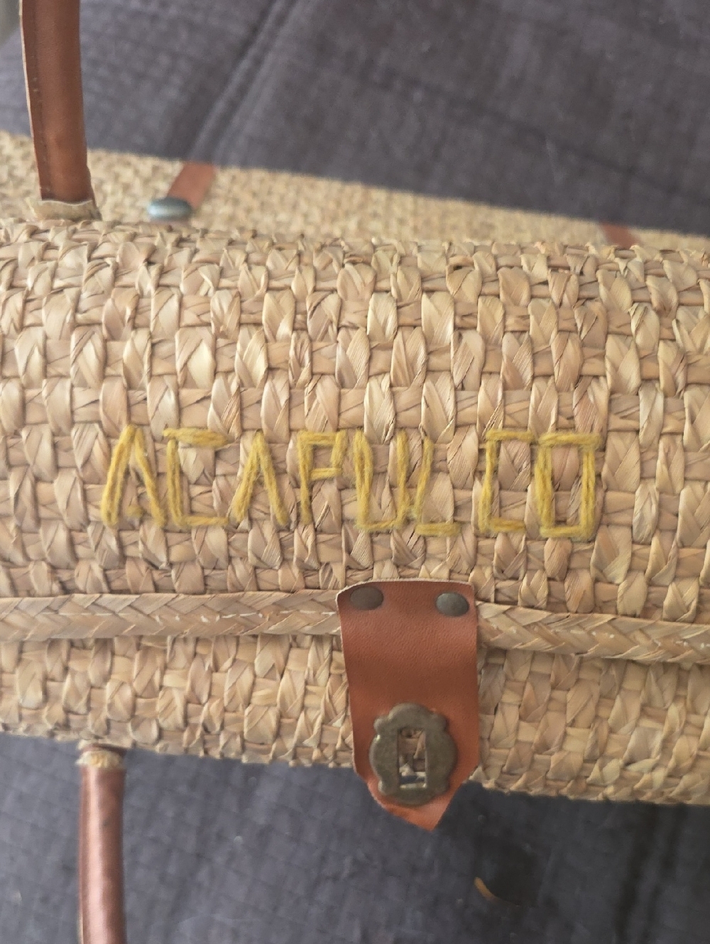 Vintage Mexico Straw Bag Acapulco Tourist Seagrass Beach Bag Large 1960 - Picture 5 of 5